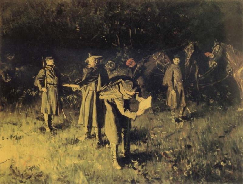 unknow artist Federal troops reading a message at fireside Spain oil painting art